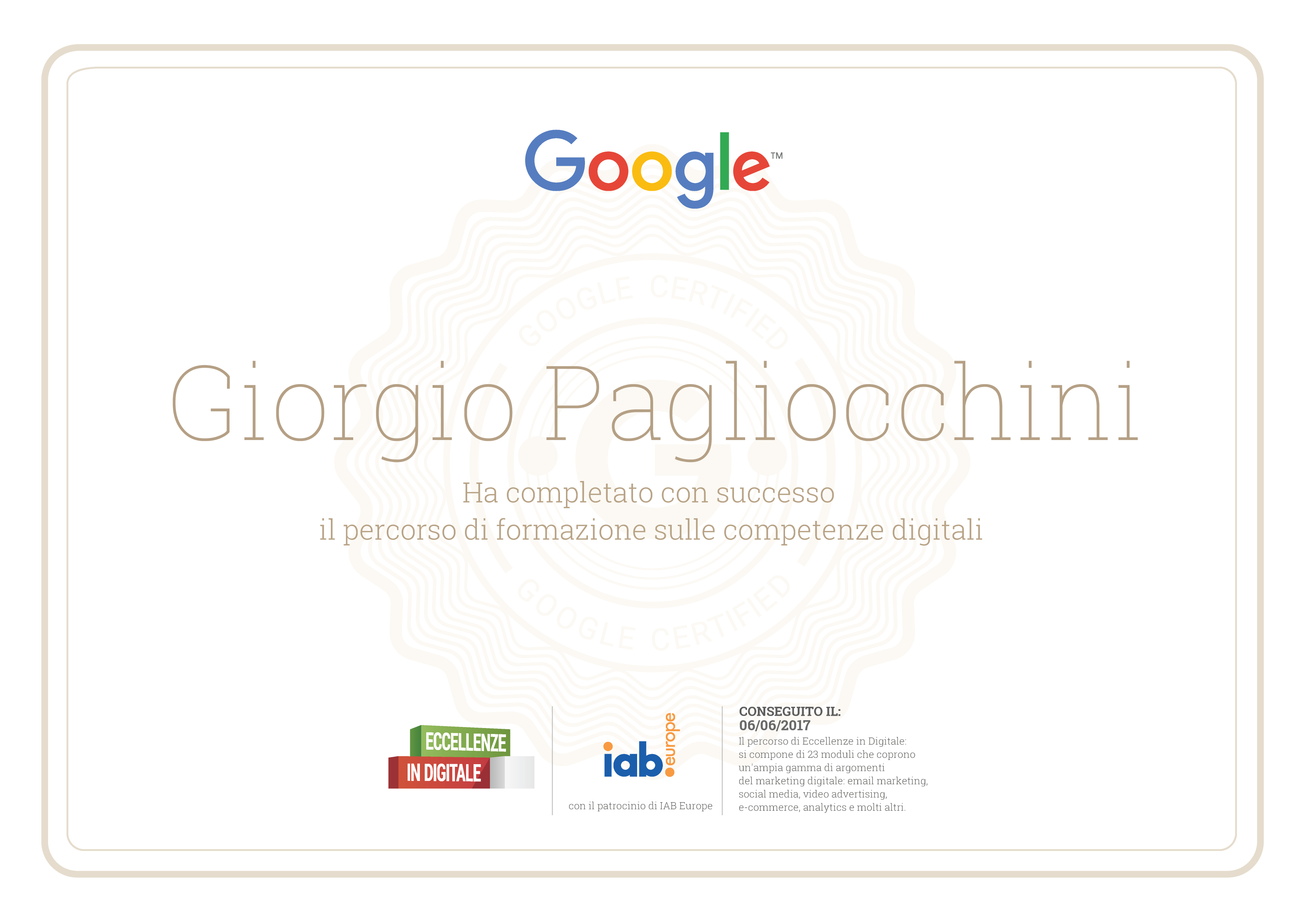 Certificazione 2 di Giorgio Pagliocchini